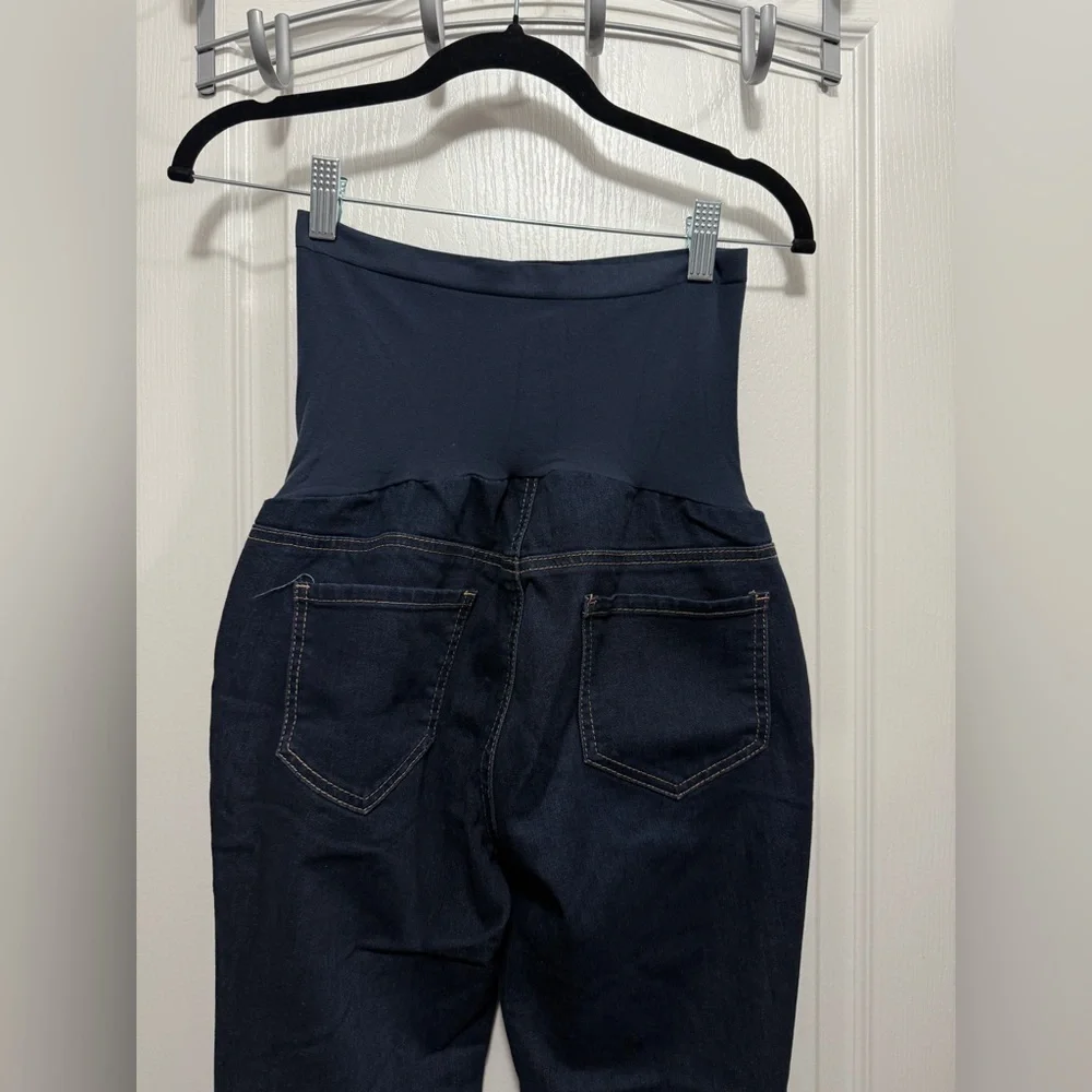 indigo Blue Maternity Skinny Jeans Womens PM Blue Dark Denim Comfort  Full Panel